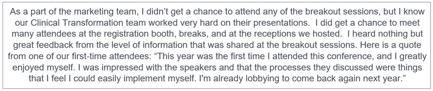 Attendee testimonial about the conference