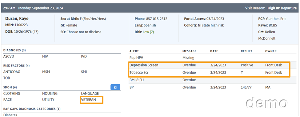 Patient Visit Planning (PVP) report and alerts.