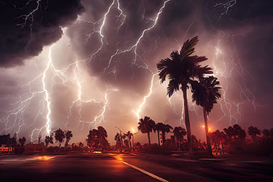 Lightning flashing across a stormy sky
